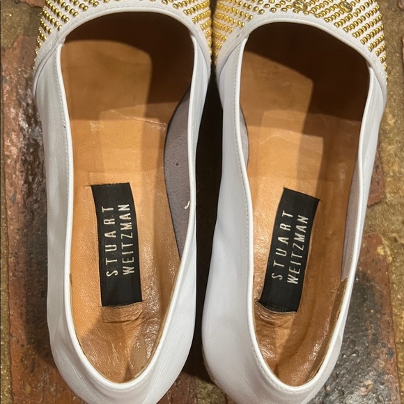 Stuart Weitzman White and Gold Studded Espadrilles - Picture 8 of 12